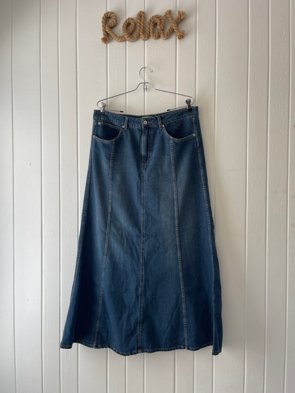 We the Free Denim A-Line Maxi Skirt in Dark Blue NWOT